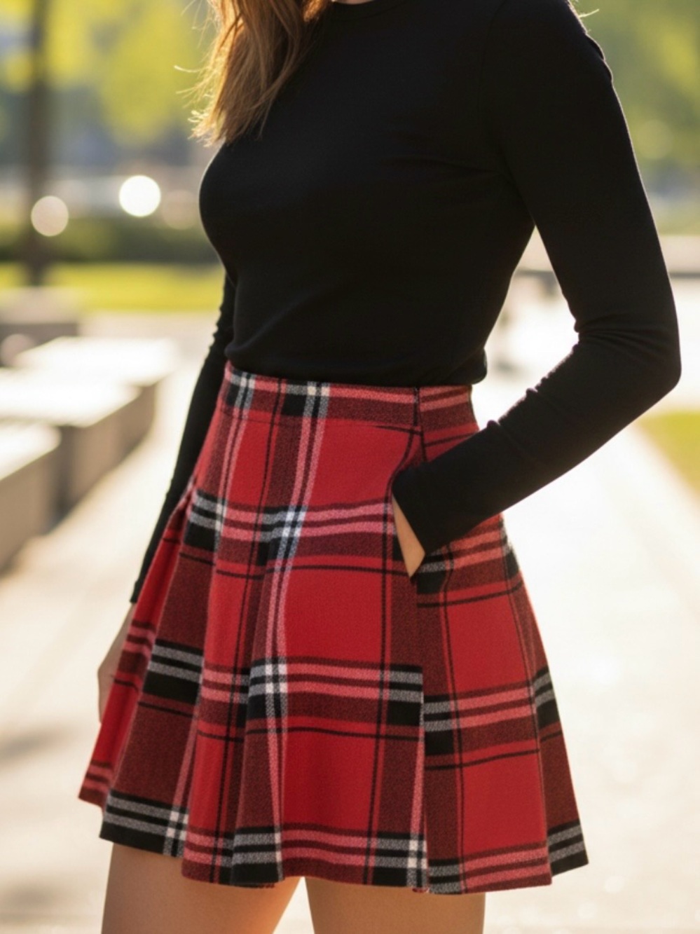 Primark Red Plaid Circle Skirt